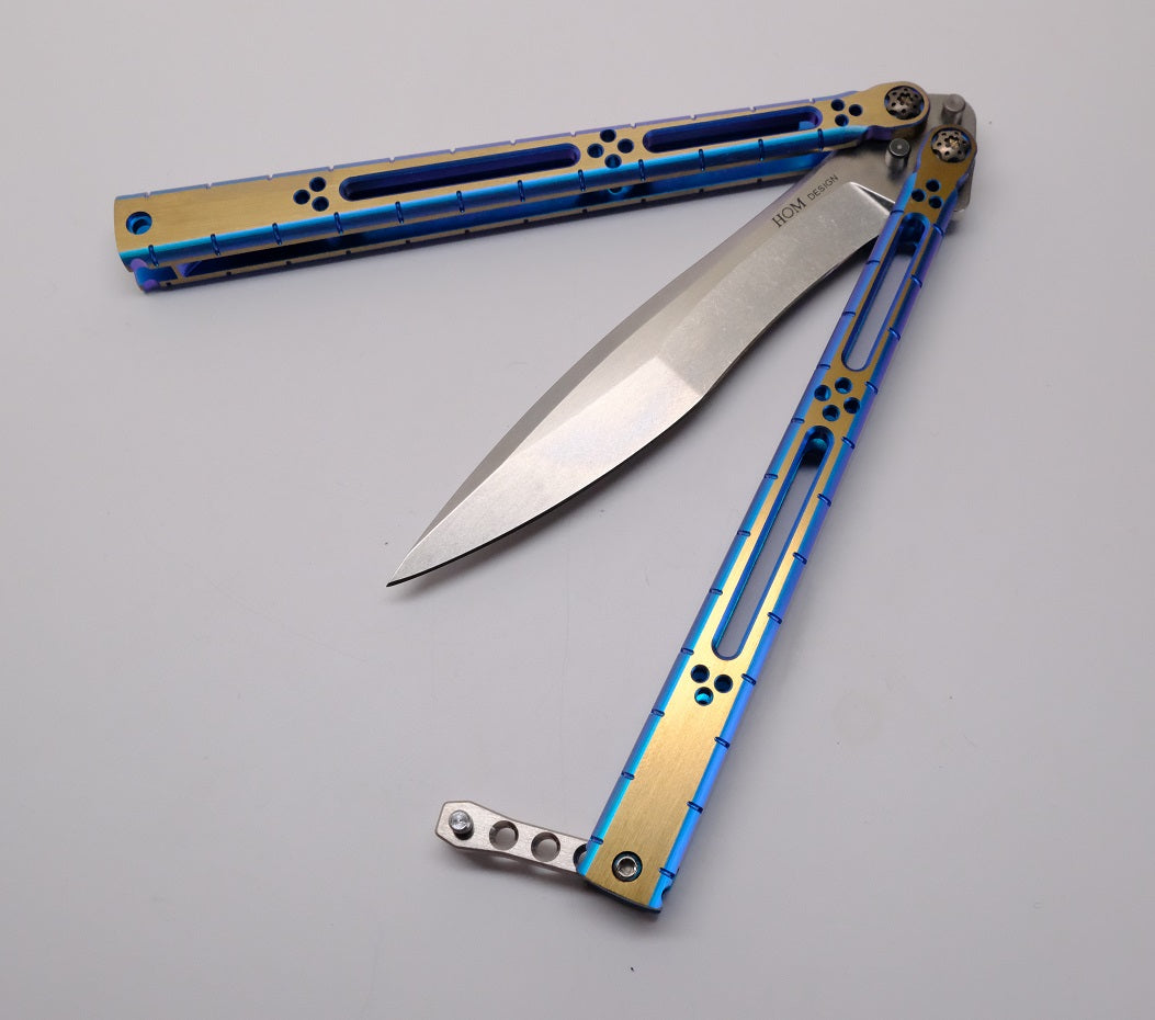 I-Basilisk Channel Balisong - Dual Tone Aqua/Gold with latch, Customized