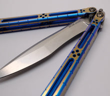 Load image into Gallery viewer, I-Basilisk Channel Balisong - Dual Tone Aqua/Gold with latch, Customized
