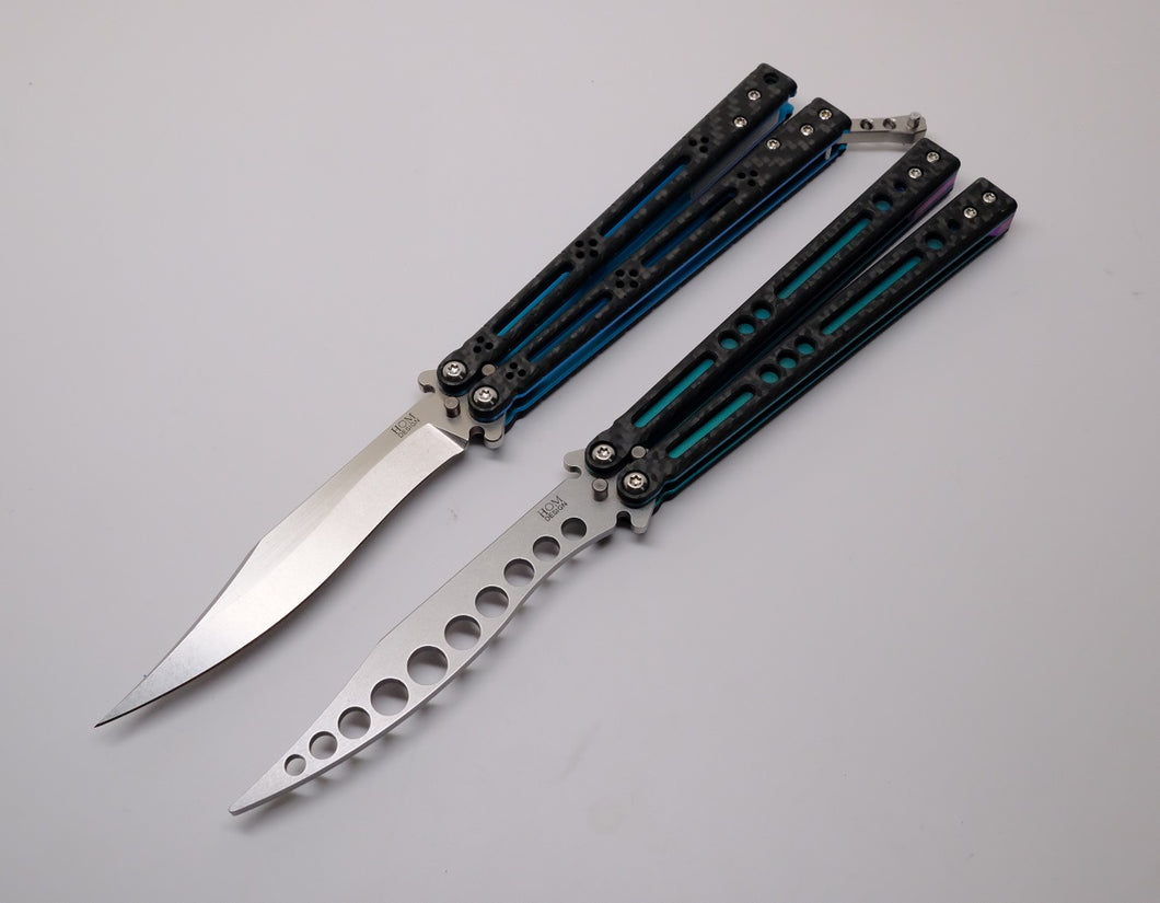 Carbon Fiber /w Teal Liners Basilisk-R and Prodigy-C Balisong matching pair