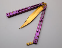Load image into Gallery viewer, Titanium Basilisk-R Balisong - Magenta/Gold textured wash

