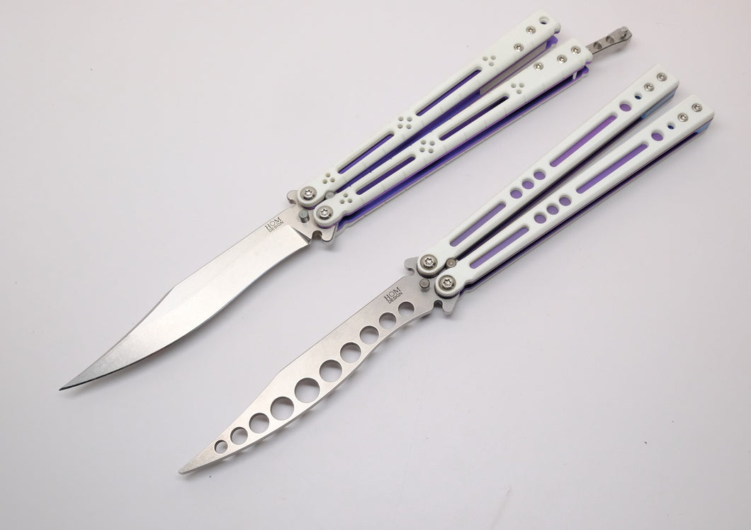 G10 White /w Purple Liners Basilisk-R and Prodigy-C Balisong matching pair